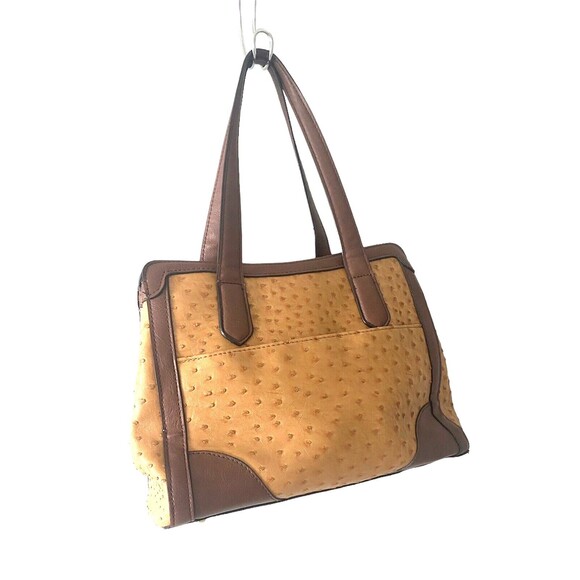 Vegan “London Fog” Ostrich Leather Shoulder Tote Handbag Cream Color Excellent - Picture 2 of 10